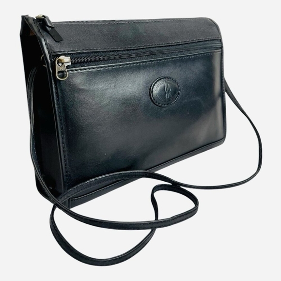 Vintage MARY ANN ROSENFELD Black Leather Shoulder BAG Evening Bag - Picture 1 of 9
